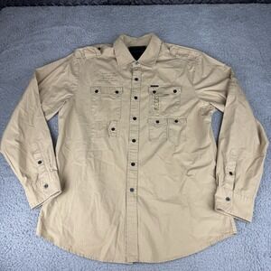 Marc Ecko Cut‎ Sew Military Shirt Beige Men's Long Sleeve Size Large Y2k